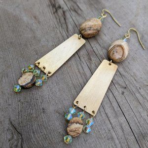 Picture Jasper Brass Crystal Earrings
